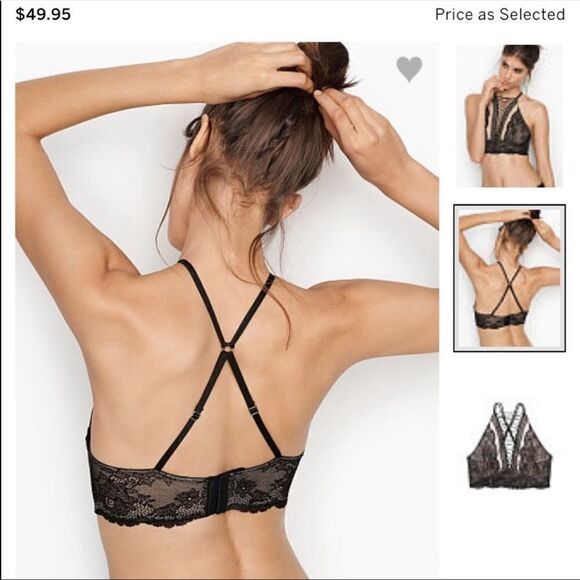 Victoria’s Secret Sexy lace up high neck bralette bra black Large - Picture 6 of 6